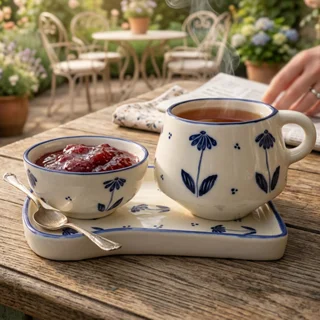 سرویس تک نفره نان تست طرح گل آبی